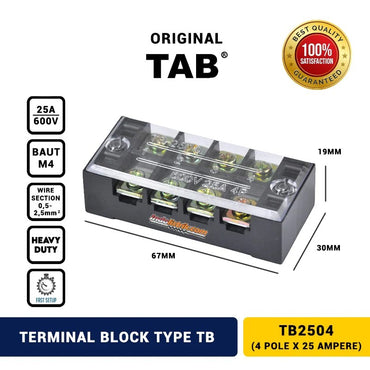 Terminal Blok Kabel TB2504 4 Pin TAB Terminal Block 4 Pole 4P 25A